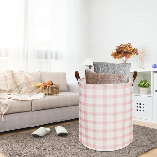 CLOCOR Laundry Basket, Waterproof Pink Nursery Hamper, Collapsible Fabric Storage Container, Room Decor, Gift Basket(Pink Grid) - color: Pink Grid