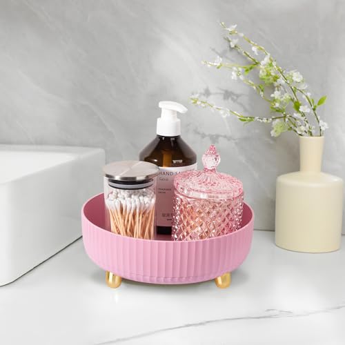 Anyoifax Makeup Perfume Organizer Tray 360 Degree Rotating Lazy Susan Skincare Lotion Organizer Spinning Cosmetics Storage for Dresser, Vanity, Bathroom Countertop, Small Pink - color: Pink, size: 9 "