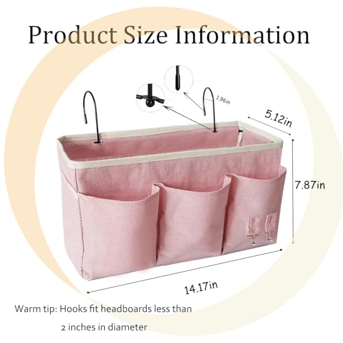 Bedside Caddy, Bedside Hanging Storage Organizer forBunk and Hospital Beds,College Dorm Bed，Can be Placed Glasses Books Mobile Phones(Light Pink) - color: Light Pink