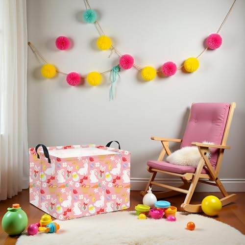 HIYAGON Rectangular Easter Basket Baby Girl Basket Fabric Storage Bin Organizer Box Room Decor(Bowknot Bunny) - color: Bowknot Bunny