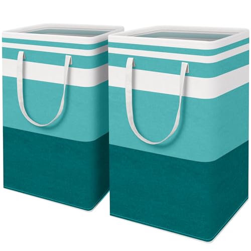 HomeHacks 2-Pack Large Laundry Basket, Waterproof, Freestanding Laundry Hamper, Collapsible Tall Clothes Hamper with Extended Handles for Clothes Toys in the Dorm and Family (Green, 88L) - color: Green, size: 88L