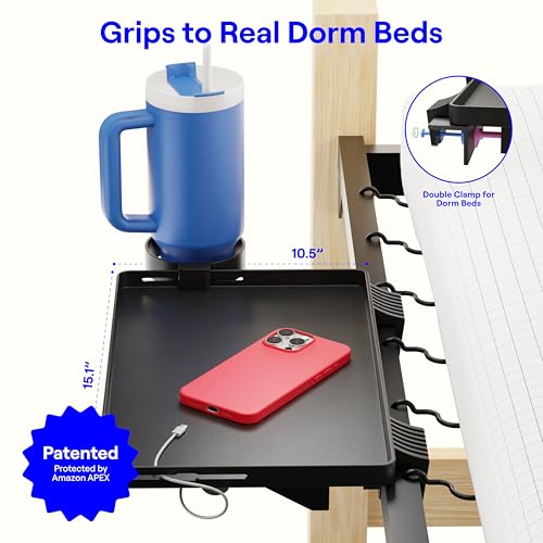 BedShelfie Bedside Shelf for Dorm Room Bunk Bed & Top Bunk, College Dorm Room Essentials, Bedside Caddy, Clip on Floating Tray, Bed Side Table Storage, Loft Nightstand Decor, Black - color: Black, size: DormEssential (15.1 x 10.5 inches)