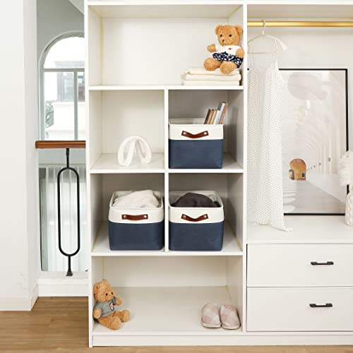 OrganiHaus Large Fabric Storage Baskets for Shelves 3 Pack, 15x11in Closet Storage Bins, Canvas Storage Bin for Organizing, Cloth Baskets, Linen Closet Organizers, Navy Blue/Off-White - color: Navy Blue / Off-White, size: Large - 3pc