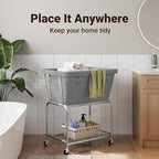 ELYKEN Rolling Laundry Hamper with Wheels, 32-Gallon (122L) Laundry Cart with Removable Bag, 2-Tier Clothes Basket Hamper with Shelf for Closet, Bedroom, Bathroom, Laundry Room, Gray - color: Gray, size: 27.4"L x 19.9"W x 30.9"H