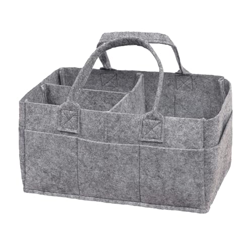 Sammy & Lou Collapsible Light Gray Felt Storage Caddy, Divided Design To Keep Diapers, Wipes And Changing Items Organized, Two Handles, 11.5"D x 6"W x 8"H - color: Light Gray, size: 11.5 in x 6 in x 8 in