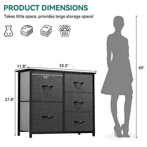 YITAHOME Dresser for Bedroom with 5 Drawers, Wide Bedroom Fabric Dresser with Storage Bins, Clothes Cabinet for Bedroom, Living Room, Hallway, Black Grey - color: Black Ash, style: 5-Drawer