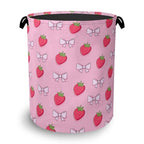 Cute Strawberry Laundry Basket,Bow Foldable with Handles Tote Bag Oxford Cloth for Bathroom Bedroom Dirty Clothes Storage Bucket 16" x 20.8" - color: Cute Strawberry Bow