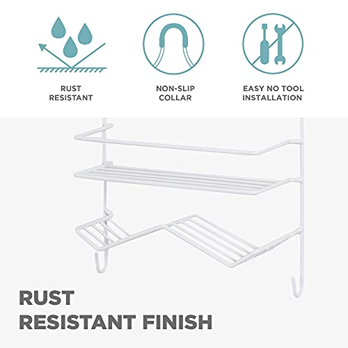 Zenna Home Rust Resistant Hanging Shower Caddy, Over the Shower Head Caddy with 1 Wide Shelf and Built In Soap Dish, Steel Bathroom Hanging Organizer, White - size: 1 Shelf and Soap Dish, style: Wide