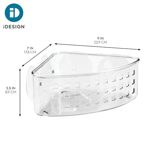 iDesign Plastic Suction Cup Corner Shower Basket for Bathroom Storage, Set of 2, Clear, Made in USA - style: Pack of 2