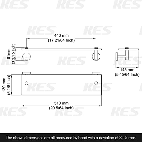 KES Glass Shelf for Bathroom, Floating Glass Shelves for Wall, 20 Inch Tempered Glass Shelf 2 Pack with Rustproof Stainless Steel Brackets Wall Mounted Brushed Finish, A2021-2-P2 - color: Brushed Finish