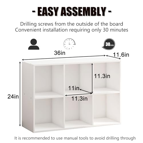 Wooden 6 Cube Storage Organizer with Closed Back Panel,White Cube Shelf Cubby Storage Organizer with Compartments for Living,Bookshelf, Easy to Install (White, 6 Cube-11in) - color: White, size: 6 Cube-11in