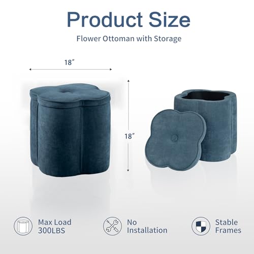Crestview Collection Flower Pouf Ottoman with Storage,Chenille Fabric Foot Rest for Couch, Small Mordern Footstool for Vanity, Bedroom, Living Room,Under Desk, Navy Blue,18 inches - color: Navy Blue