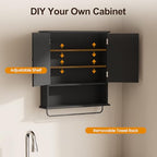 RoyalCraft Bathroom Medicine Cabinet Wall Mounted, Over the Toilet Storage Cabinet with Towel Rack and Adjustable Shelf, Large Bathroom Towel Cabinet Wall Mount 22x25 inch (Black) - color: Black