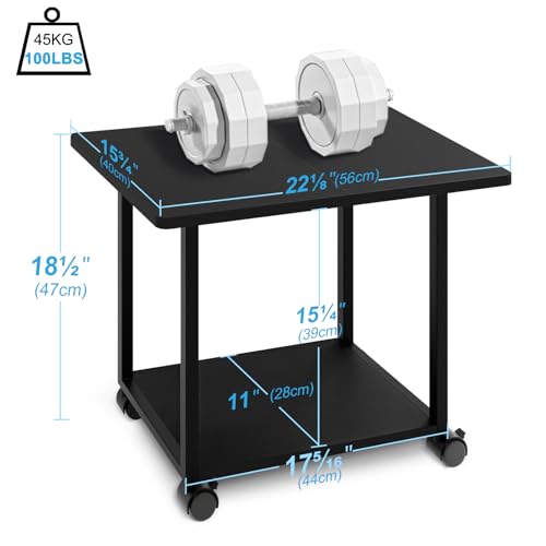 MARTY 22"x15.75" Large Under Desk Printer Stand with Storage Shelf 2-Tier Rolling Printer Cart with Wheels Printer Table for Home Office Heavy Duty Storage Rack for Scanner Fax Machine, Black - color: Black