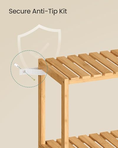 SONGMICS Bamboo Storage Shelf, 3-Tier Shelving Unit, Multifunctional, in The Entryway, Bathroom, Living Room, Balcony, Kitchen, 10.2 x 23.6 x 26 Inches, Light Bamboo UBCB33Y - color: Light Bamboo, size: 3 Tiers (10.2"D x 23.6"W x 26"H)