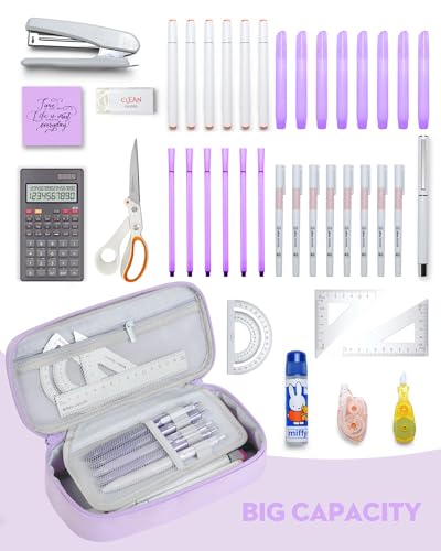 YOKUMA Pencil Case,Large Capacity Pencil Pouch,Aesthetic Zipper Pencil Box, Back to School Supplies for College Student Teen Adults,Travel Essentials,Electronic Cable Organize - color: Lilac