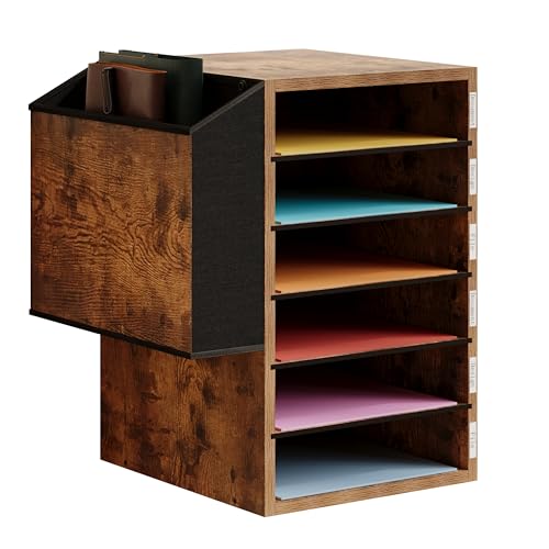 Unionly, 6 Tier Adjustable Countertop Mail Sorter, Mailboxes With Name Slots, Literature Organization Paper Storage Slot, Office Desk File Organizer, Wooden Desktop Mailbox for Classroom, Rustic Brown - color: Rustic Brown, size: 6 Slots