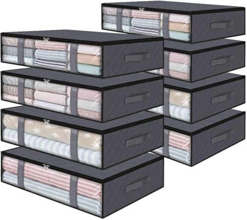StorageRight Under Bed Storage Bags 8 Pack, 40L Large Clothes & Comforter Storage Containers with Clear Window, Breathable Fabric Organizer for Blankets, Bedding, Seasonal Clothing, Grey - color: Gray, size: 8 Pack