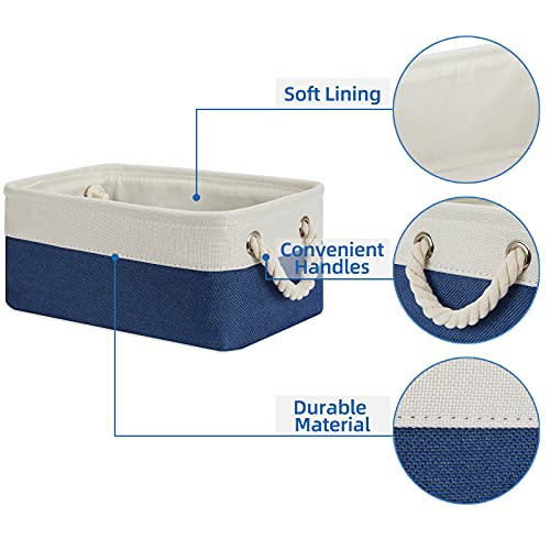 Temary Small Storage Baskets for Shelves, 6 Pcs Empty Gift Baskets for Organizing Clothes, Books, Fabric Storage Bins with Rope Handles (White&Blue,11.8 L x 7.9 W x 5.3 H inches) - color: Blue&white, size: 11.8L x 7.9W x 5.3H inches (6pcs)