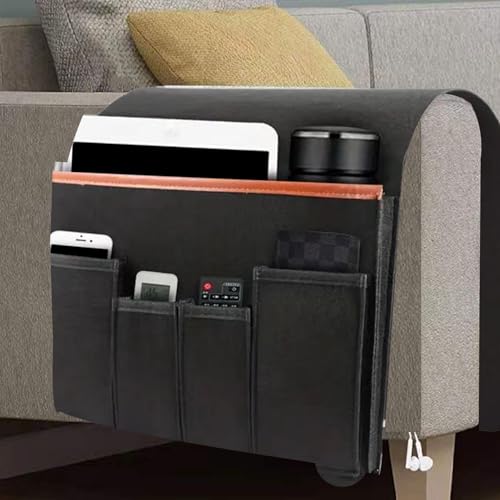 Multifunctional Sofa Organizer - Non Slip Armrest Storage Bag, Convenient Couch Pocket for Remote, Phone, and Accessories, Sturdy Design, Best for Recliner, Home, Use - color: Black