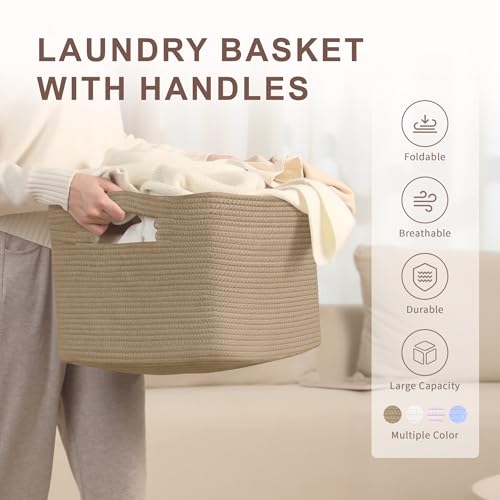 45L Small Wicker Laundry Basket for Living Room Storage,Cute Boho Woven Cotton Rope Baskets for Kids Toy,Gifts,Square Blanket Hamper for Bedroom Dirty Clothes,Jute - color: Jute, size: 45L
