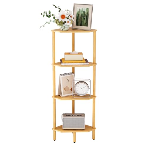 Corner Shelf Stand, 4 Tier Bamboo Corner Organizer, Narrow Tall Bookcase, Corner Shower Caddy, Plant Display Shelf, Open Storage Shelves for Living Room, Kitchen, Office, Balcony, Bathroom - size: 4 Tier