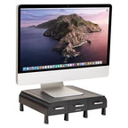 Mind Reader Monitor Stand, Laptop Riser, Desktop Organizer, Storage Drawer, Office, Plastic, 13.5"L x 13"W x 4"H, Black - size: 1 Pack