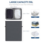 Dual Section 90 liter/23.8 gallon Laundry Hamper Separation Basket with lid, 2 Removable Washing Bags with Handles,Large Laundry Sorter for Easy Clothes Separation - Dark Gray - size: 2 Section,Dark Gray