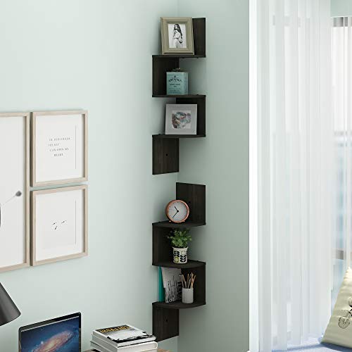 Furinno Rossi Wall Mount Floating Corner Shelf, 3-Tier Radial Set of 2, Espresso - color: Espresso, size: 3-Tiers Triangle Base (Set of 2)