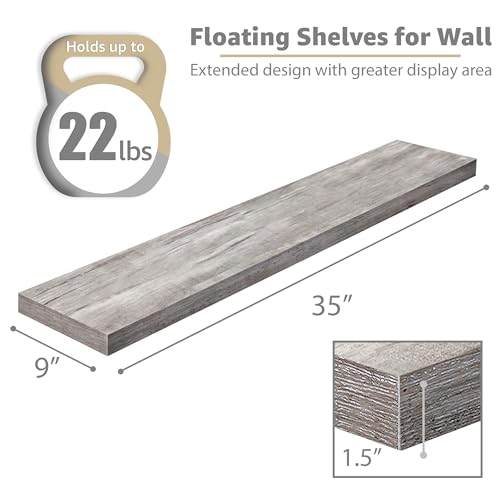 Sorbus Floating Shelves for Wall - 35 Inch Long Bathroom Shelves, Wall Decor for Bedroom, Kitchen, Living Room & Book Storage - Mounted Floating Shelf with Invisible Brackets (Gray, 2 Pack) - color: Grey, size: 35 Inch, style: 2 Pack
