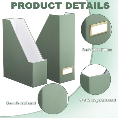 Feifeiya Magazine File Holder Set of 6 Stylish Sturdy Cardboard File Boxes Desk Organizer Beautiful Magazine Holder Rack with Gold Label Holder for Home Office Desktop Bookshelf Classroom(Sage Green) - color: sage green