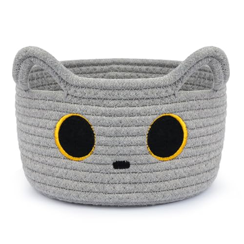 Small Storage Basket, Cat Basket Woven Cotton Rope Basket for Nursery, Baby Blanket Organizer with Handles for Toys,Towels,Clothes, Baby Storage for Gifts Cat Dog Bin Toys 8.5×4.5 inches,Grey - color: Grey, size: 9 × 5 inches