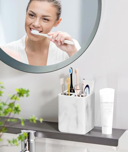 Luxspire Toothbrush Holders, 3 Slots Toothpaste & Toothbrush Holder for Bathroom, Resin Toothbrush Stand, Electric Toothbrush Holder with Drain Hole, Bathroom Organizer Countertop, Gravel White - color: Gravel White, size: 3 Slots