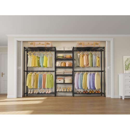 VIPEK X3 Plus Large Expandable Closet Rack Adjustable from 5'10" to 8'8" with Extendable Shelves and Hanger Rods, Freestanding Clothing Racks Modular Closet Systems Wardrobe, Max Load 1360LBS, Black - color: Black, size: X3 Plus