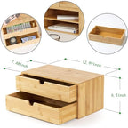 Wisuce Bamboo Desk Drawer Organizer, Desktop Organizer with Drawers Tabletop Storage Organization Box for Office Home Toiletries Supplies Vanity, No Assembly Required(2 Drawers) - style: 2 Drawers