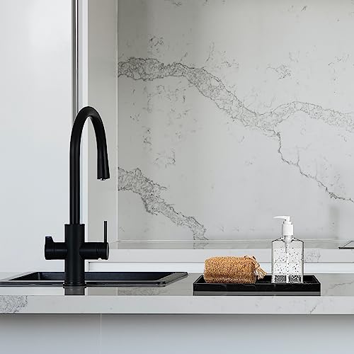 Bathroom Sink Countertop Vanity Organizer Tray, Silicone Kitchen Organizer Soap Tray, Organizer Counter Tray for Jewelry Perfume Cosmetics Keys - Black Silicone Rectangular 11.7”