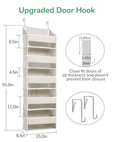 ULG 1-Pack Over Door Organizer with 5 Large Pockets 10 Mesh Side Pockets, 44 lbs Weight Capacity Hanging Storage Organizer with Clear Window for Bedroom Bathroom Kitchen, RV, Camper, Beige - color: Beige, size: 1 Pack-5 Tier