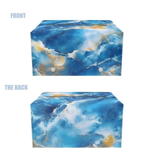 Blue Marble Tissue Box Cover, Rectangle Modern Leather Tissue Box Tissues Boxs Fashion Organizers with Fashion Prints Home Decor Items - color: Blue Marble1