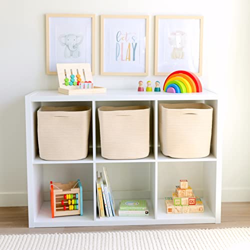 NaturalCozy Storage Cubes 11 Inch Cotton Rope Woven Baskets for Organizing, 3-Pack | Cube Storage Bin | Square Storage Baskets for Shelves Organizer, Classroom, Kids Toy Bins, Closet, Baby Nursery - color: Beige
