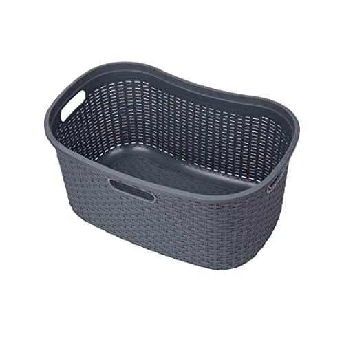 Mind Reader 40L Laundry Basket, Clothes Hamper, Wicker Design, Plastic, 23"L x 14.5"W x 11"H, Set of 2, Gray - color: Gray