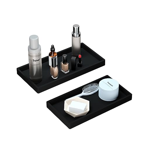 BBK Bathroom Vanity Tray 7.8 in - 2 Pack(Small) Silicone Bathroom Tray for Counter, Perfume Key Trinket Ring Tray, Decor Soap Dispenser Countertop Tray for Kitchen Sink Organization (Black) - color: Black (2-pack Small)