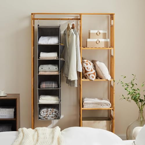 YOUDENOVA Hanging Closet Organizer and Storage, 6-Shelf Closet Hanging Storage Shelves, Grey - color: Grey