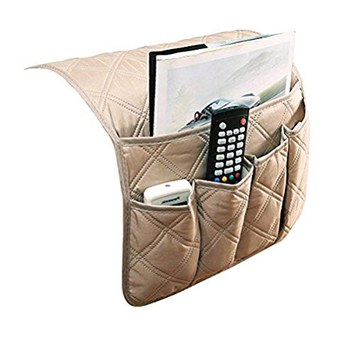 Waterproof Armrest Covers Sofa Arm Organizer with 5 Pockets for Tablet Magazines TV Remote Holder, Non-slip Recliner Couch Armchair Slipcover Furniture Sofa Arm Protector Storage Caddy Pouch - color: Beige
