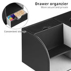 YAPISHI Tissue Box Cover with Storage Tray and Drawer, PU Leather Square Tissue Box Holder, Modern Cube Facial Tissue Dispenser, Makeup Holder, Remote Control Organizer for Nightstand, Bathroom Vanity - color: Black