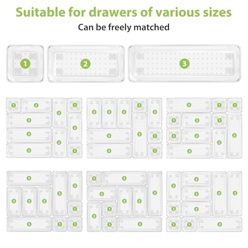 12 Piece Clear Drawer Organizer Set, 3 Sizes Bathroom Vanity Organizer Trays and Storage Bins for Makeup, Cosmetics, Jewelry, and Gadgets. Perfect for Office, Kitchen, Bedroom, Bathroom Use. - size: 12pcs-3size