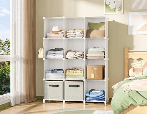 HOMIDEC Closet Organizer, 12-Cube Closet Organizers and Storage, Portable Closet Shelves, Clothing Storage (White) - color: White