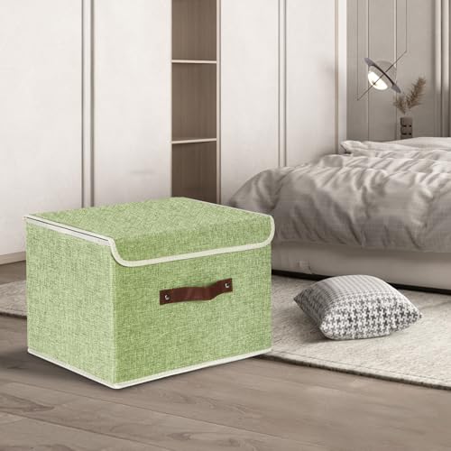 TYEERS Collapsible Storage Boxes, Washable Fabric Storage Bins with Lids, 14.9x9.8x9.8 inches, 3 Pack, Green - color: Green, size: set of 3