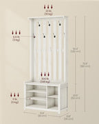 VASAGLE Hall Tree with Bench and Shoe Storage, Coat Rack with Shoe Bench, 7 Double Hooks for Jackets, Hats, Entryway, Bedroom, Living Room, 13.8 x 31.9 x 70.9 Inches, Rustic White UHSR414W01 - color: Rustic White