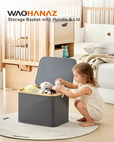 Storage Basket with Lid and Handles, 40L Fabric Bin for Shelf, Closet, Toy Organization, Collapsible Storage Organizer for Home, Grey - color: Grey, size: 40L