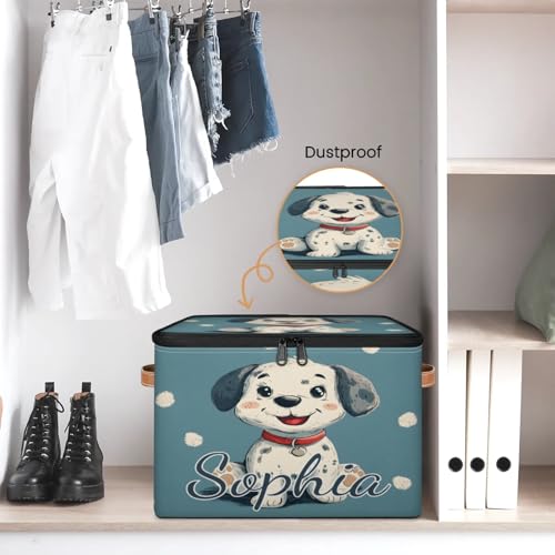 Custom Storage Basket with Name, Personalized Storage Bins with Zipper Lid, Foldable Fabric Storage Box Large capacity with Handle Dalmatian - color: Option 12